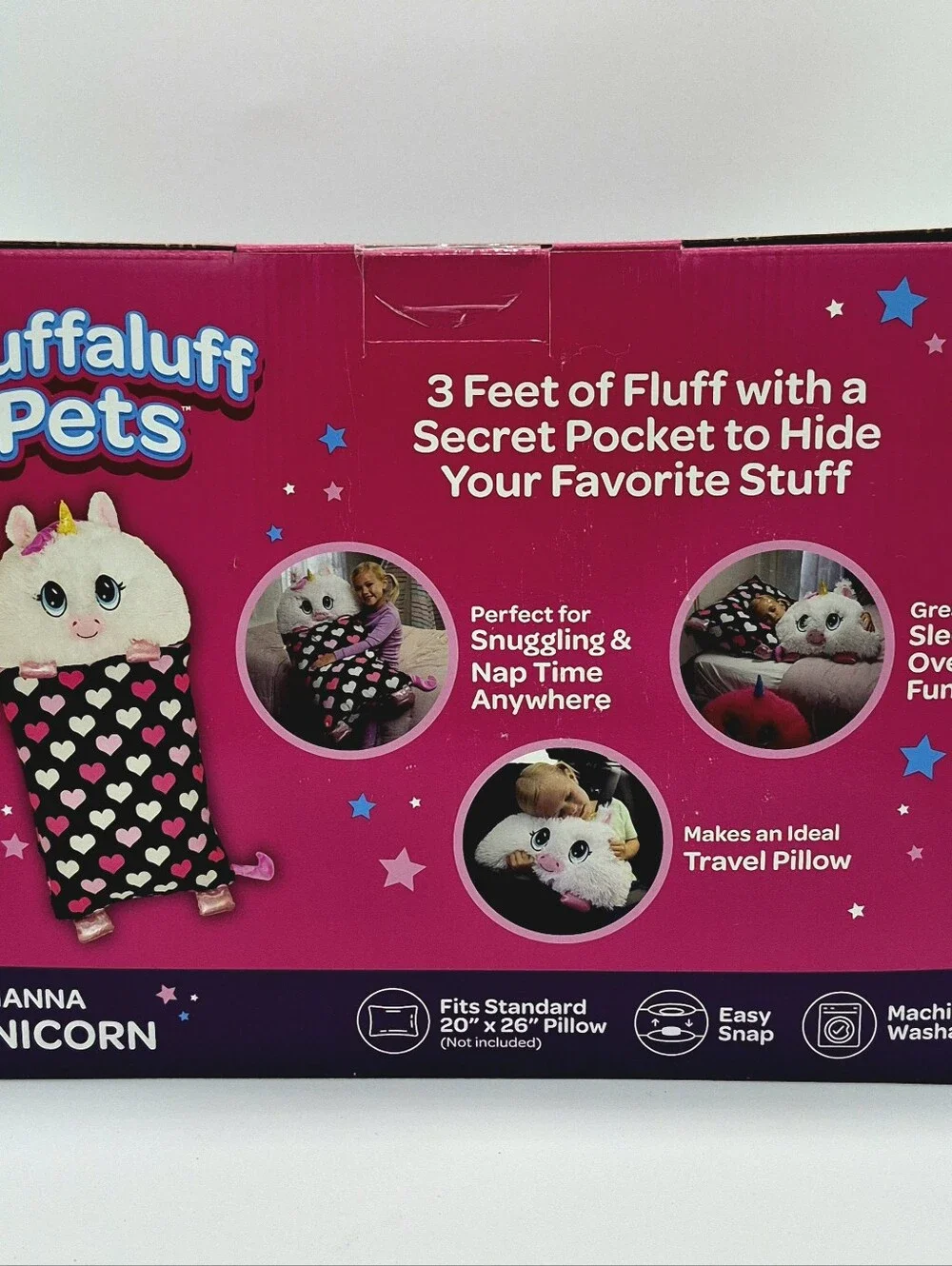 🦄 NEW Happy Nappers Fluffaluff Pets Arianna Unicorn 3ft Play Pillow